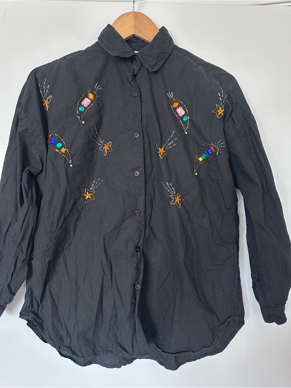 Vintage Gitano Black Colorful 80s 90s Western Gemstones Button-Down Shirt